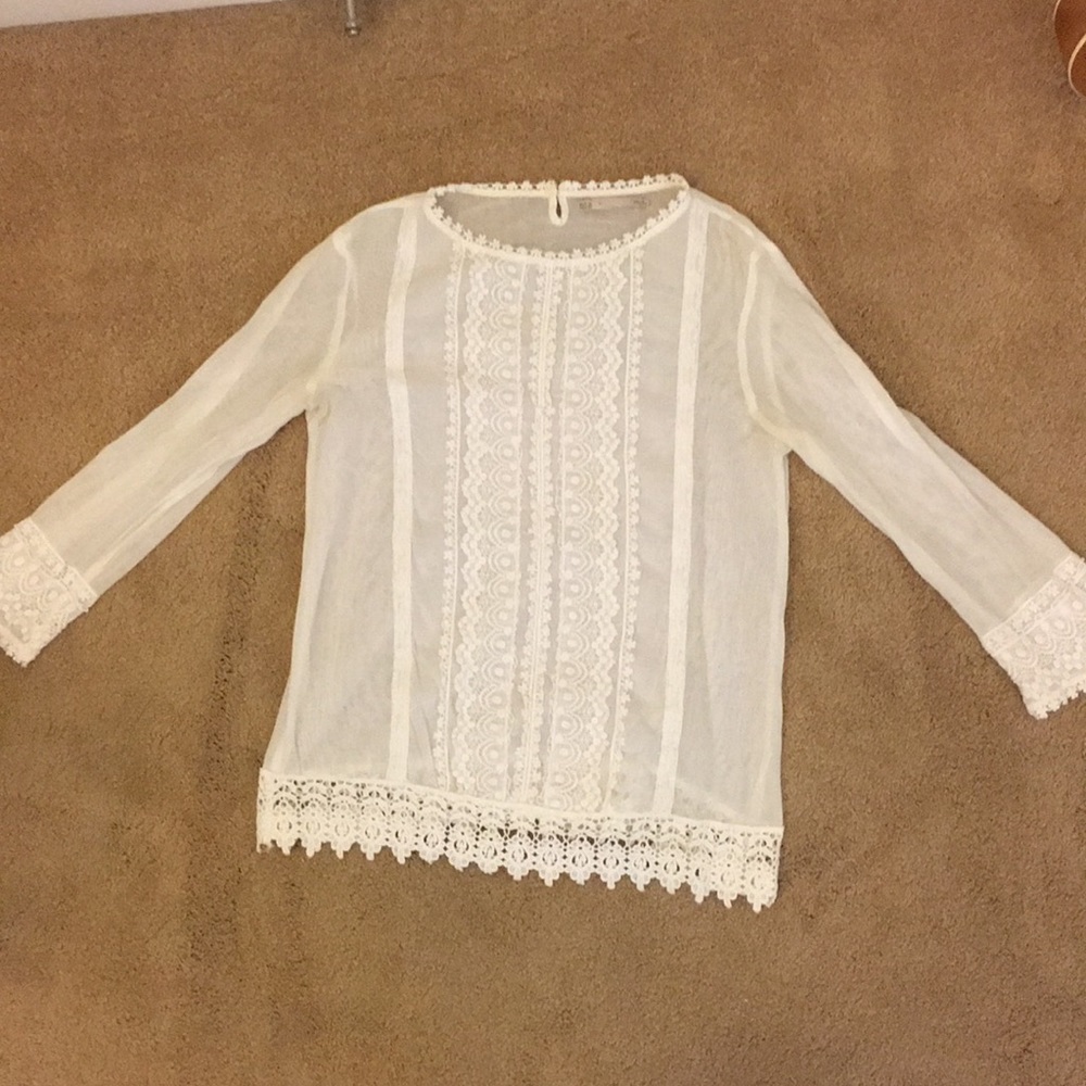 Cream see-through blouse with lace